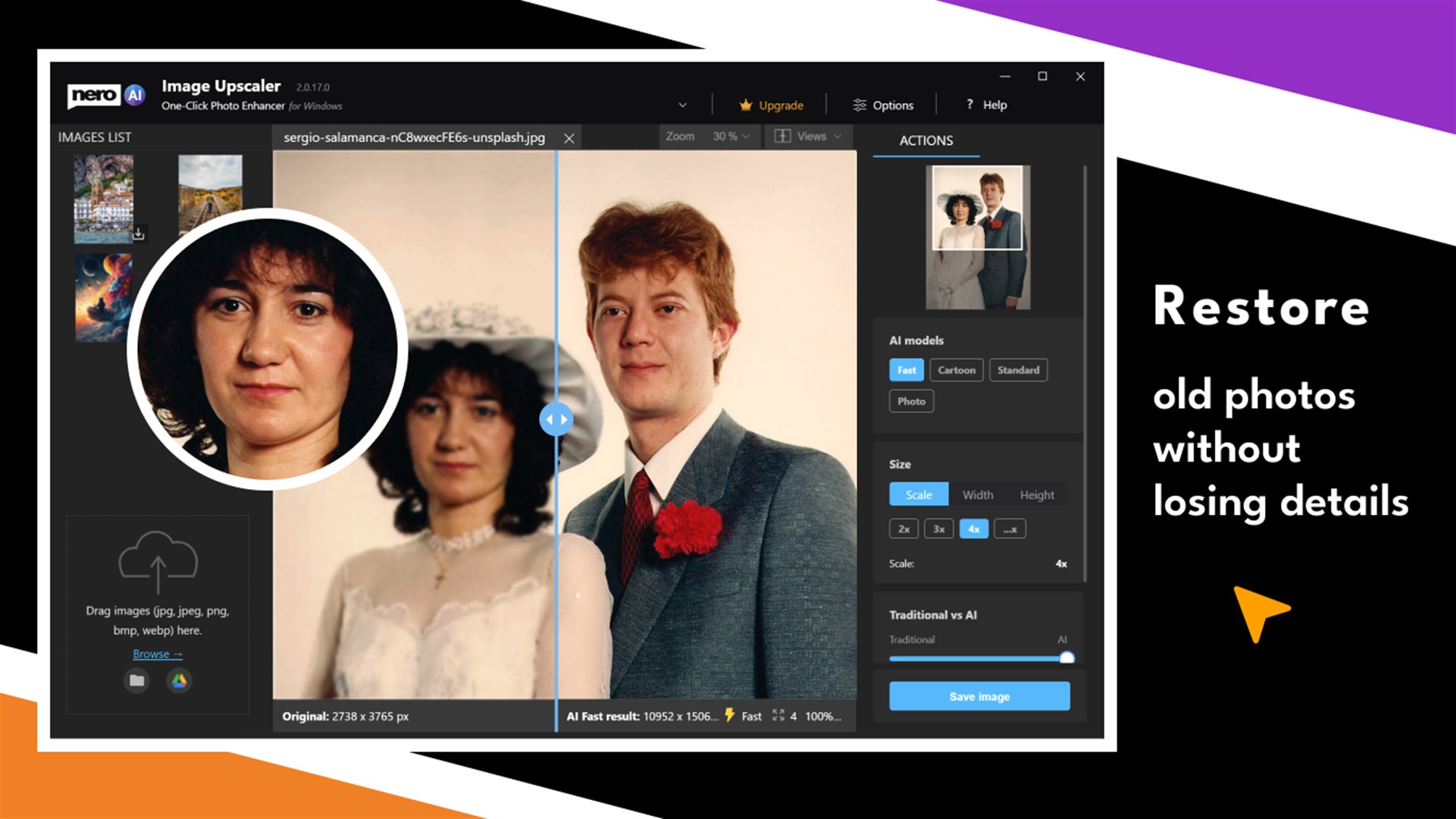 screenshot of Nero AI Image Upscaler